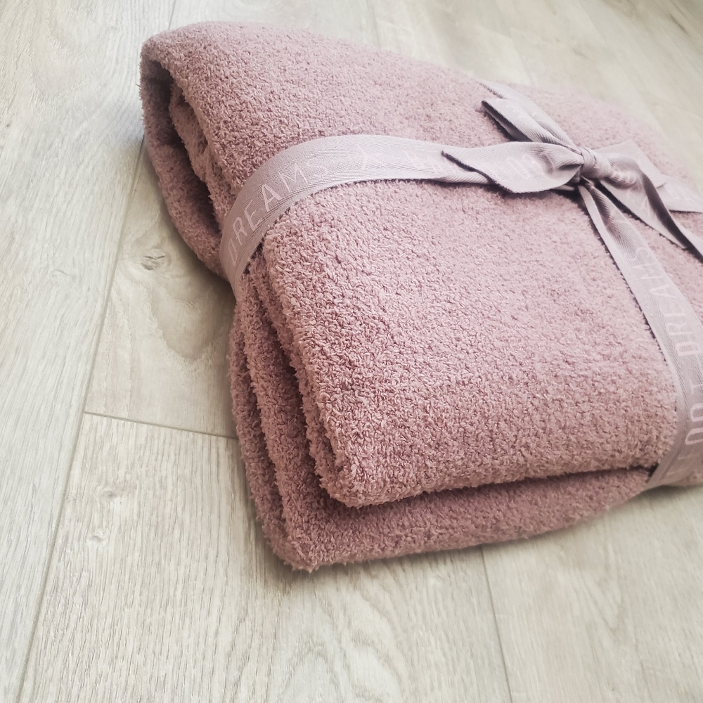 Barefoot Dreams CozyChic Stacked Rib Border Blanket Throw 45" x 60" NEW Pink - Picture 3 of 7